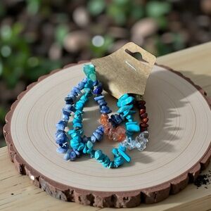 Boho Multicolor Beaded Stone trio Bracelet Set